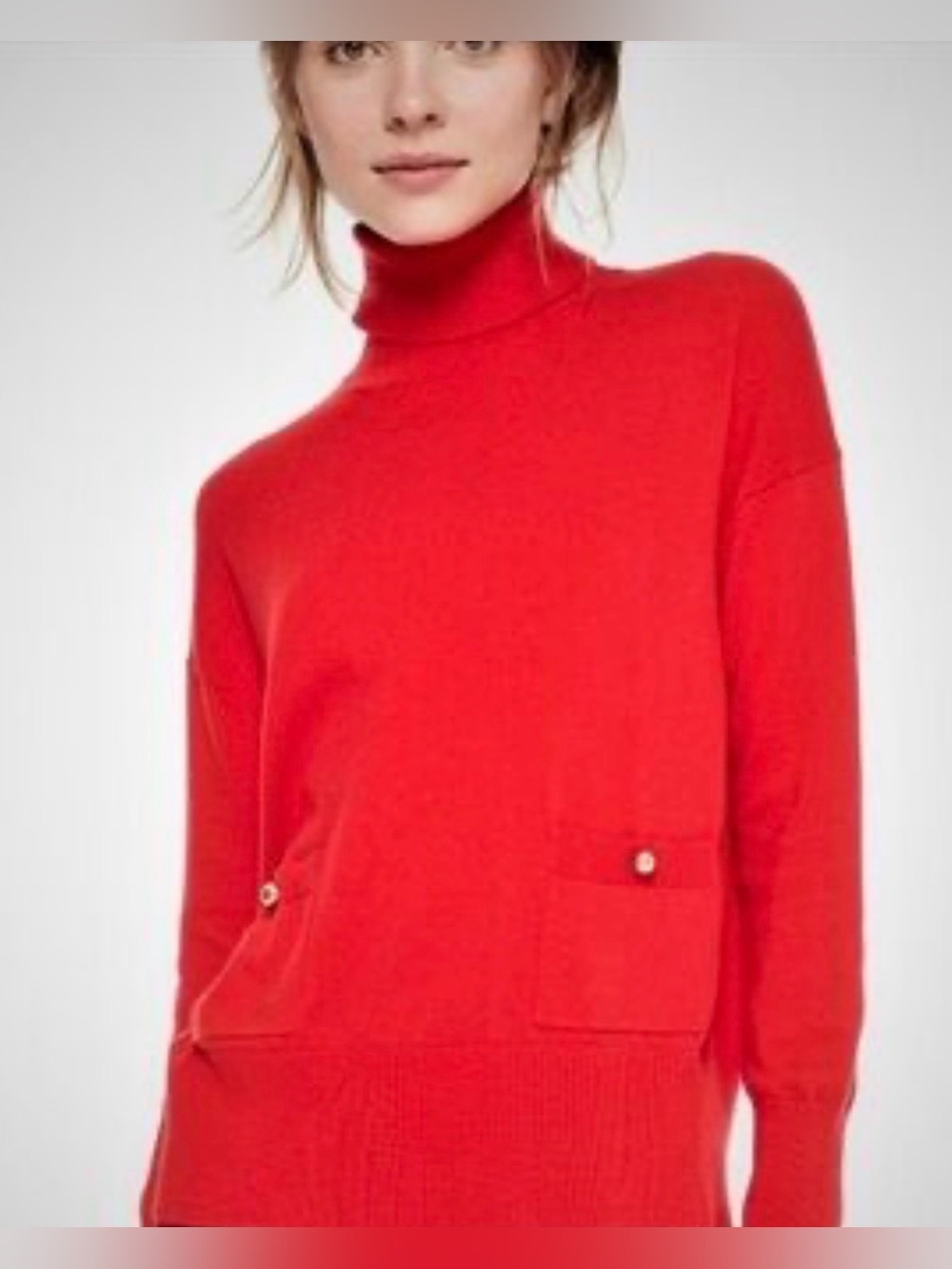 kate spade Red Turtleneck Sweater with Front Patch Pockets
